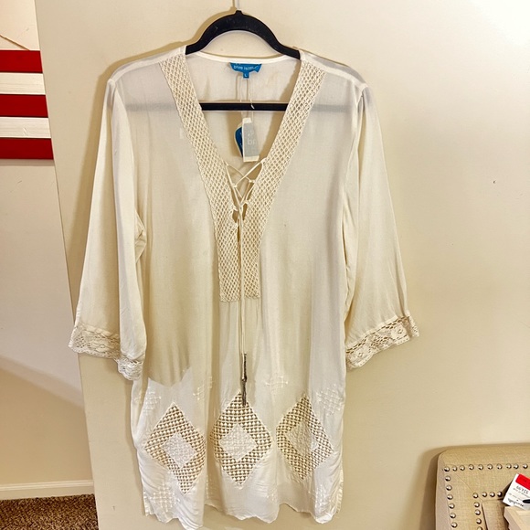 blue island Swim Nwt Blue Island Cream Color Embroidered With Scalloped Hem Swim Suit